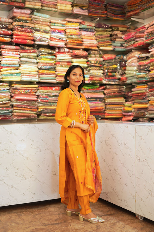 VRNY Mustard Muslin Suit