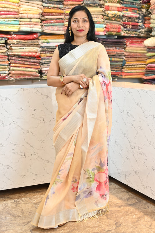 VRNY Pure Linen Cotton Saree