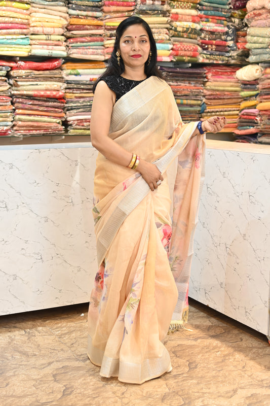 VRNY Pure Linen Cotton Saree