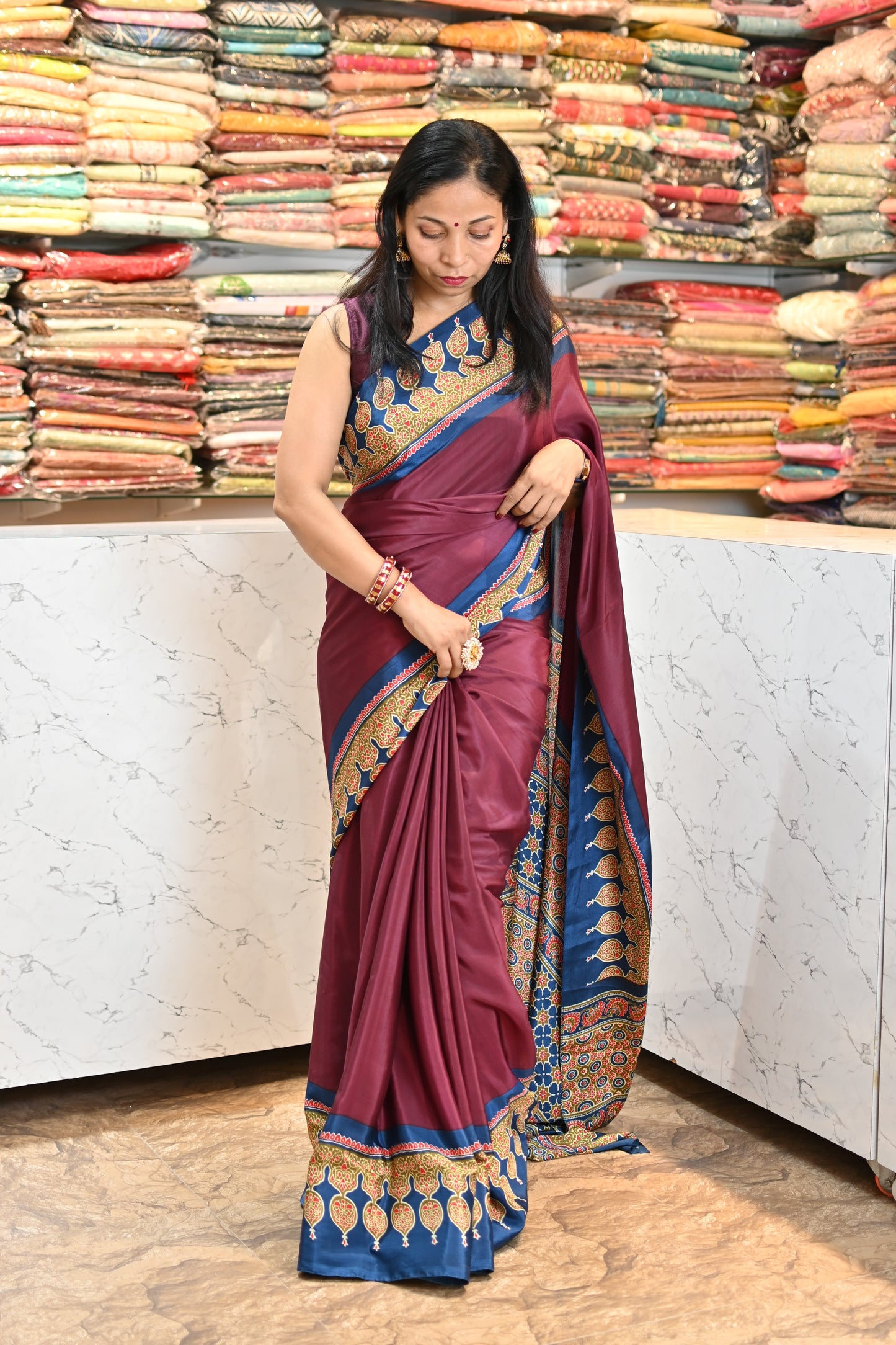 VRNY Alia Bhatt Signature Look Ajrakh Print Saree