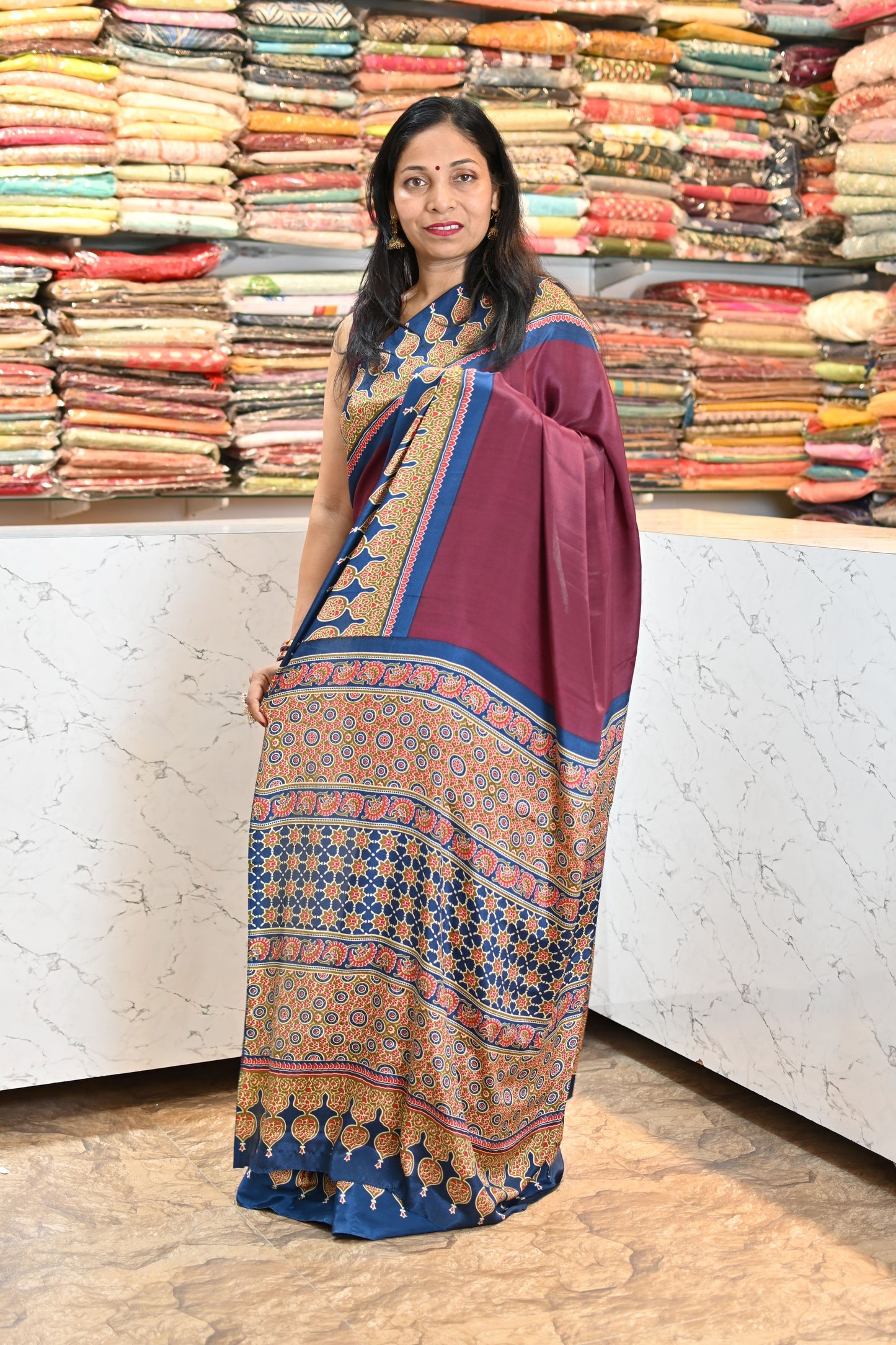 VRNY Alia Bhatt Signature Look Ajrakh Print Saree