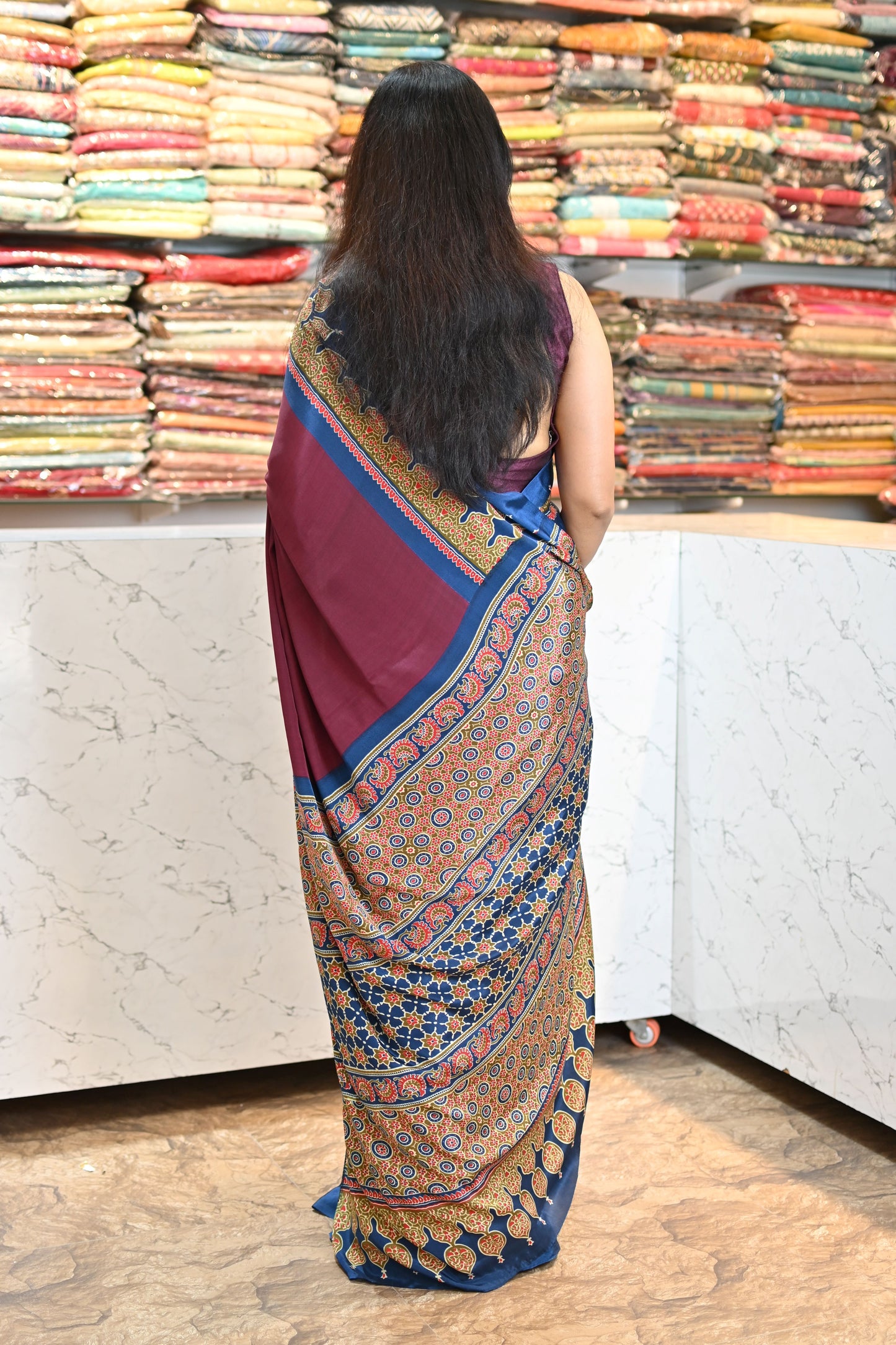 VRNY Alia Bhatt Signature Look Ajrakh Print Saree