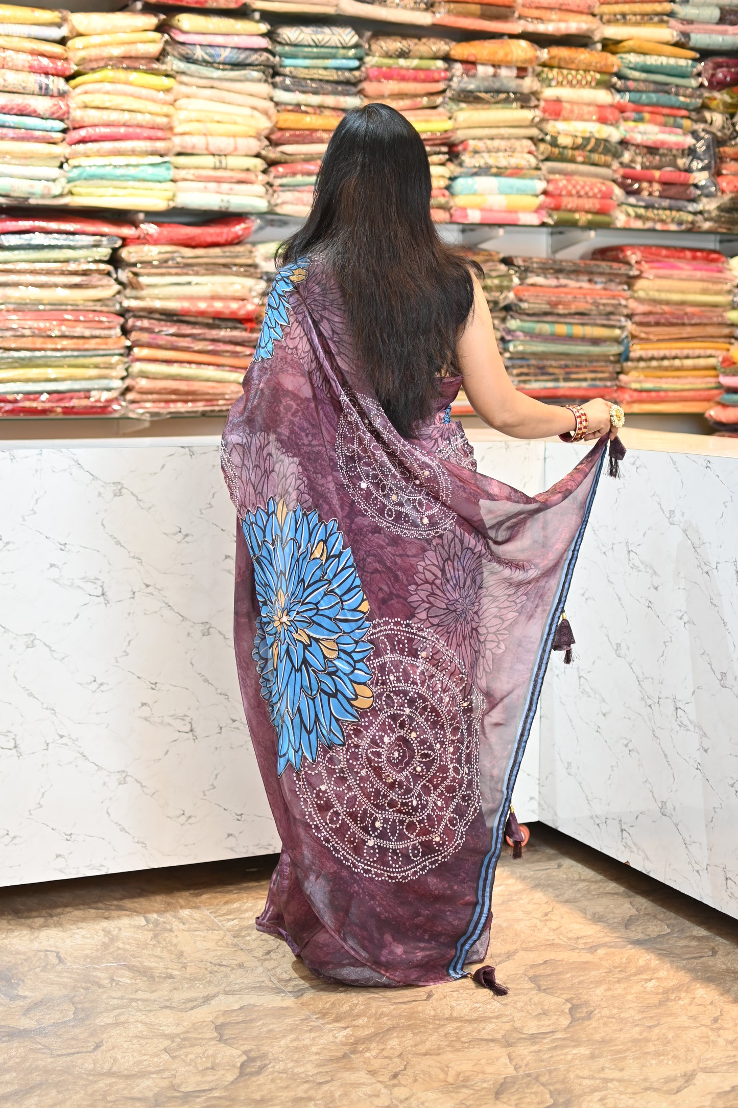 VRNY Glass Organza Saree