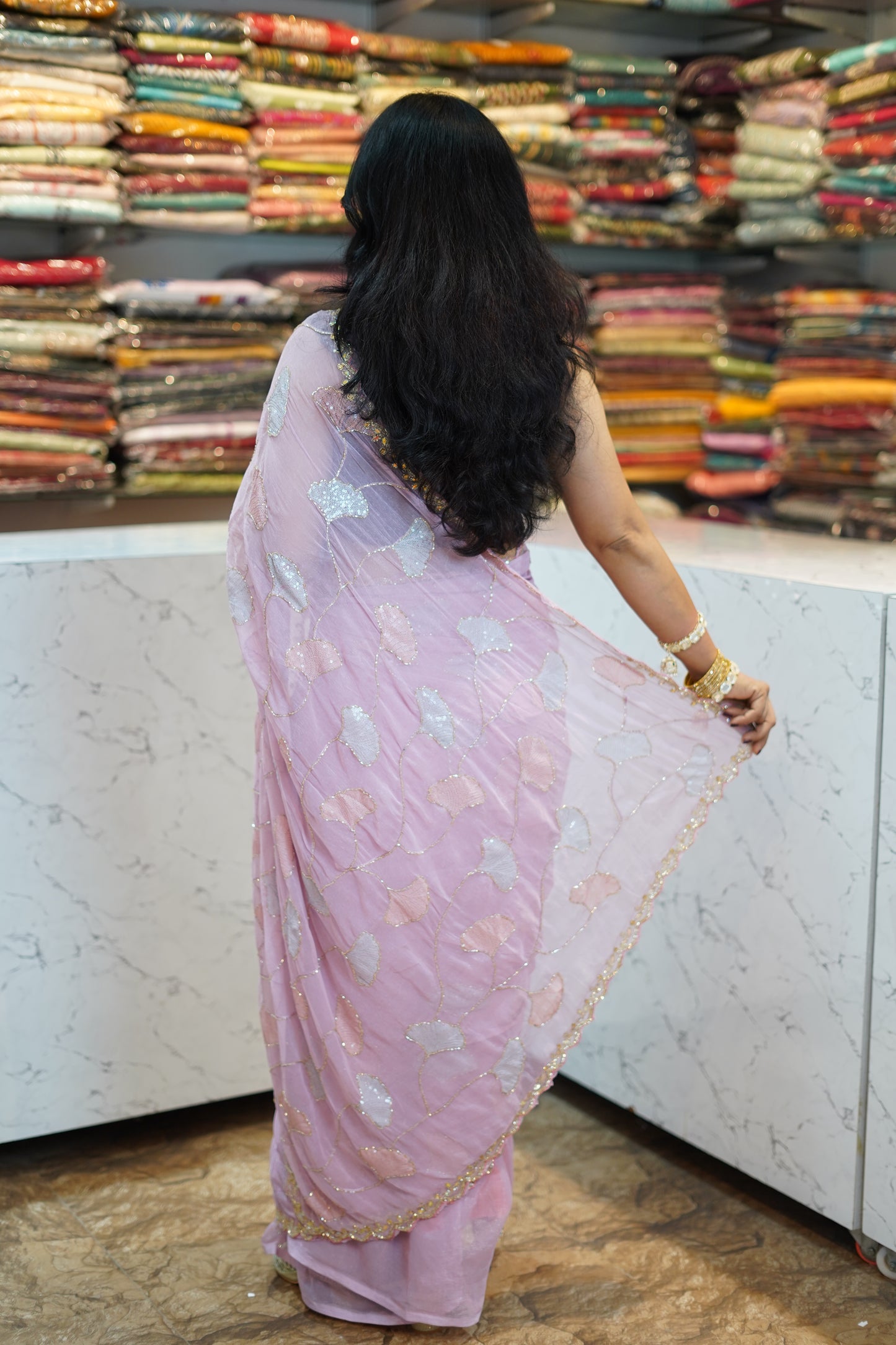 VRNY Shimmer Chiffon Saree