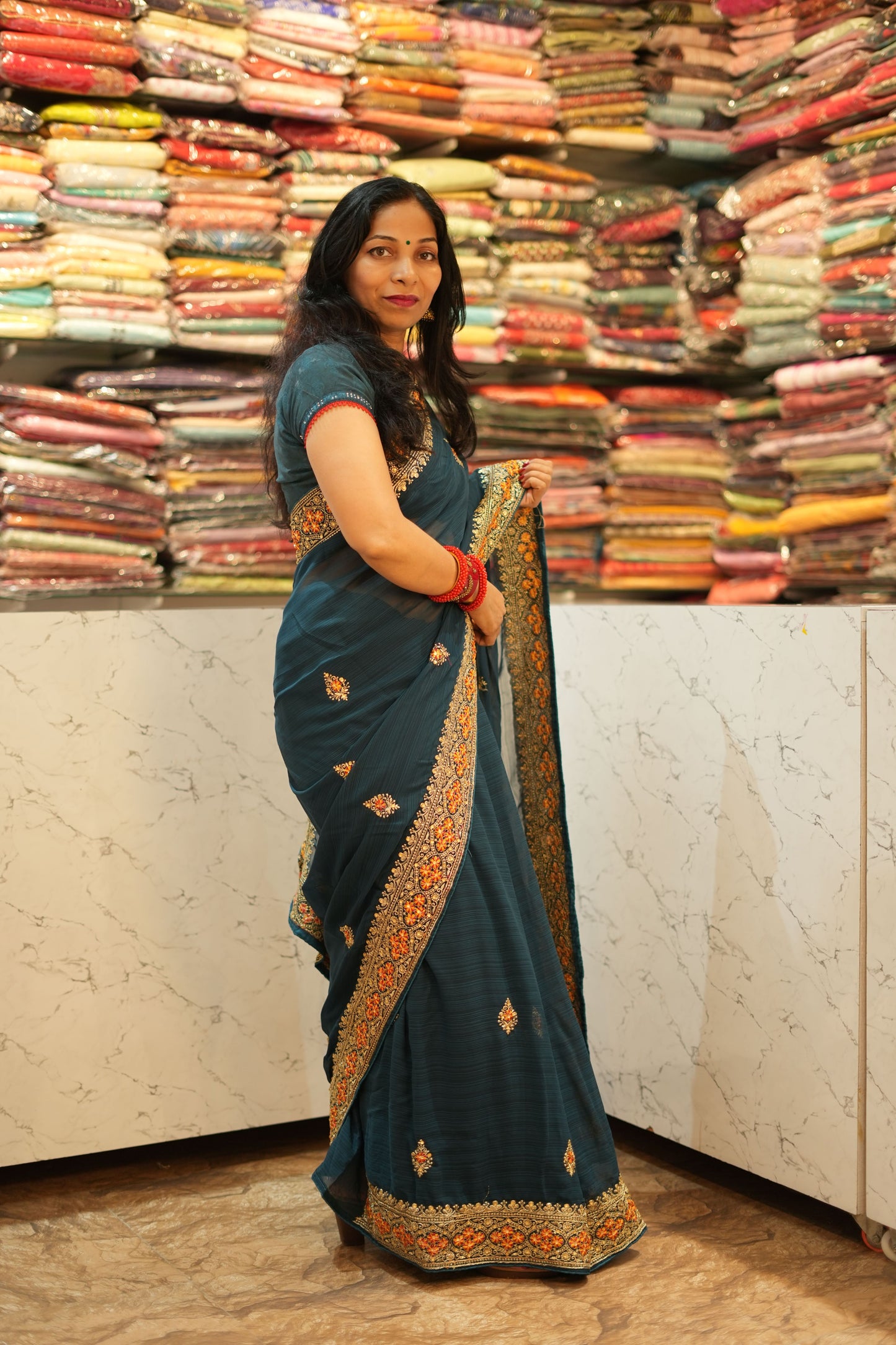 VRNY Chiffon Saree With Embroidery & Motifs