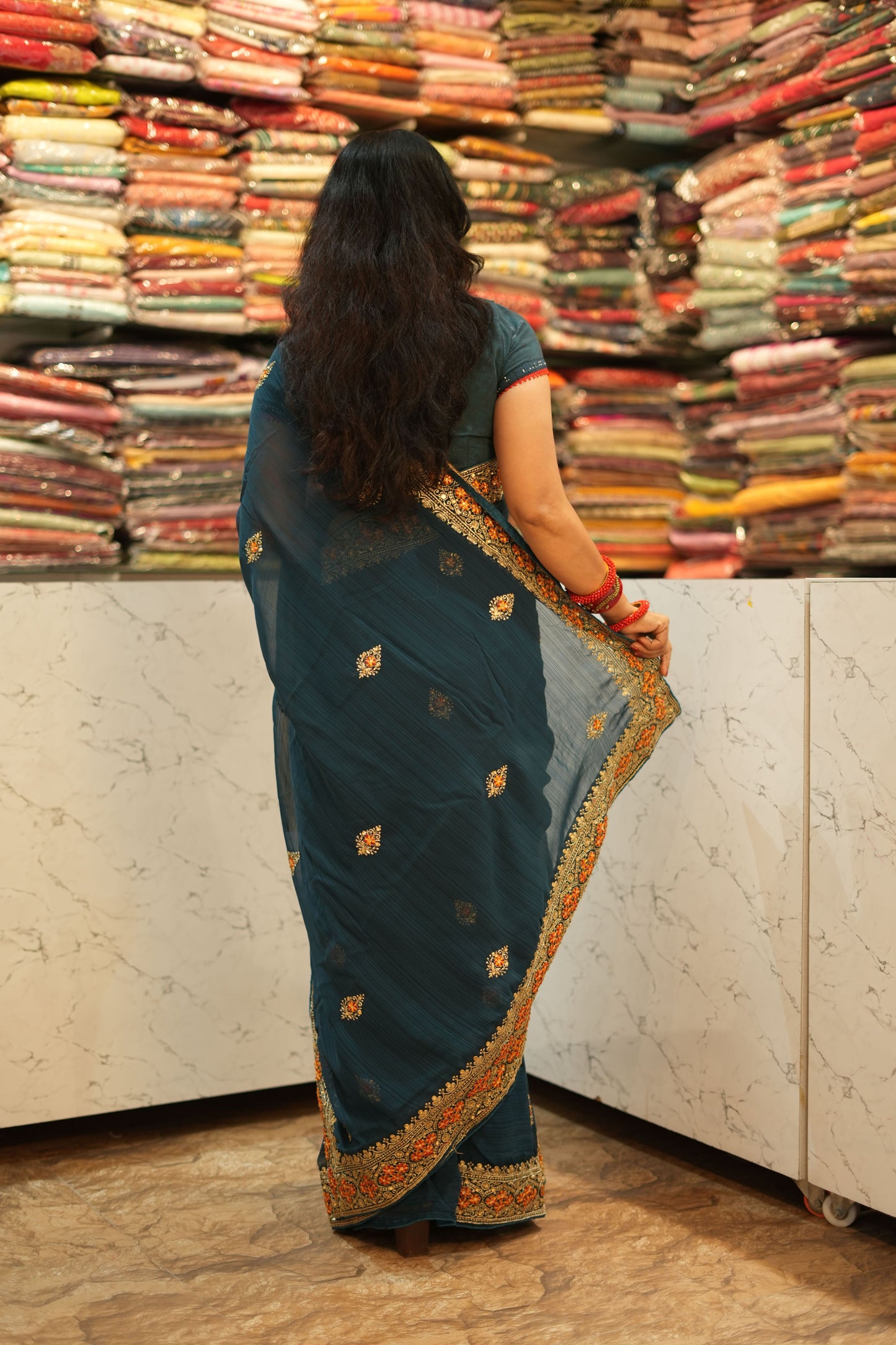 VRNY Chiffon Saree With Embroidery & Motifs