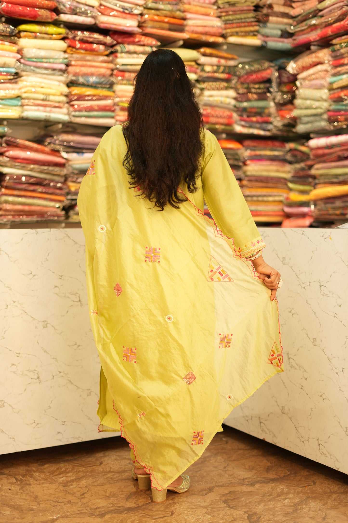 VRNY Cotton Silk Mirror Work Suit