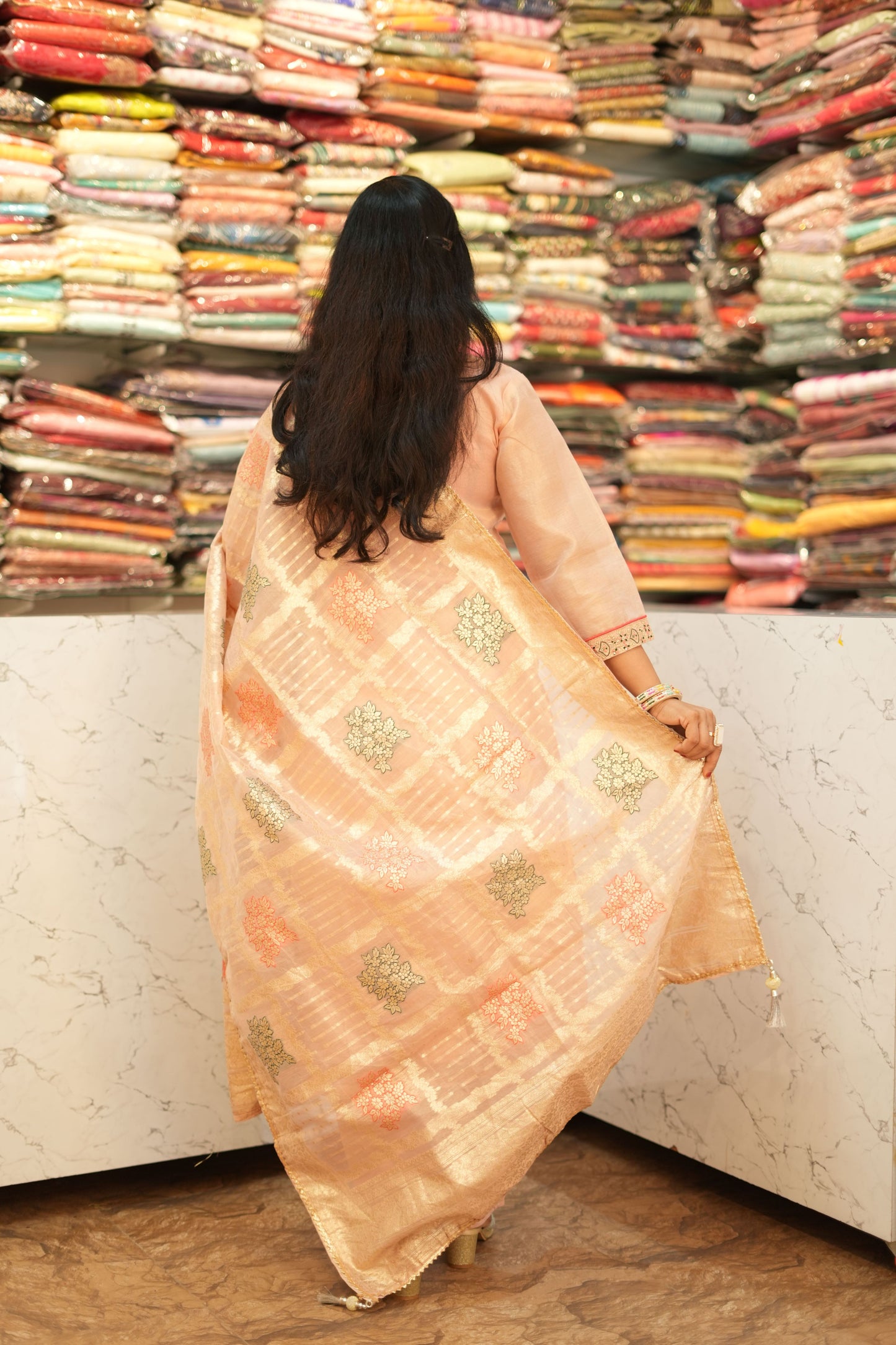 VRNY Banarasi Duppata In Shimmer Organza Suit