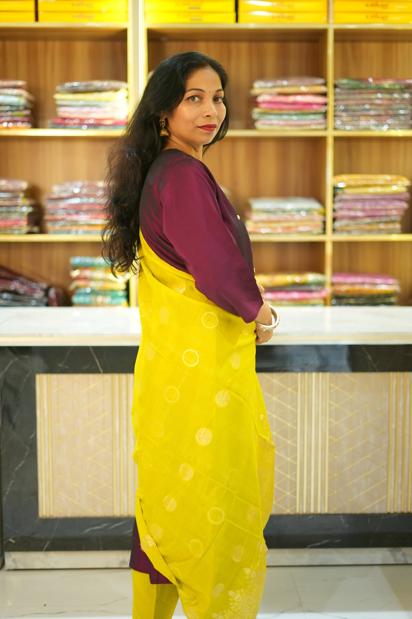 VRNY Maroon Satin Silk Suit Set