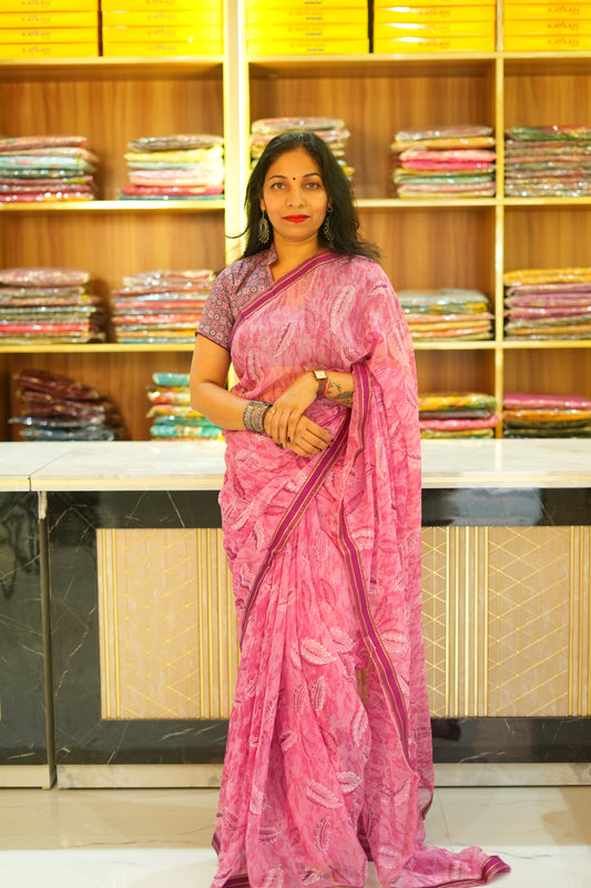 VRNY Floral Chiffon Saree