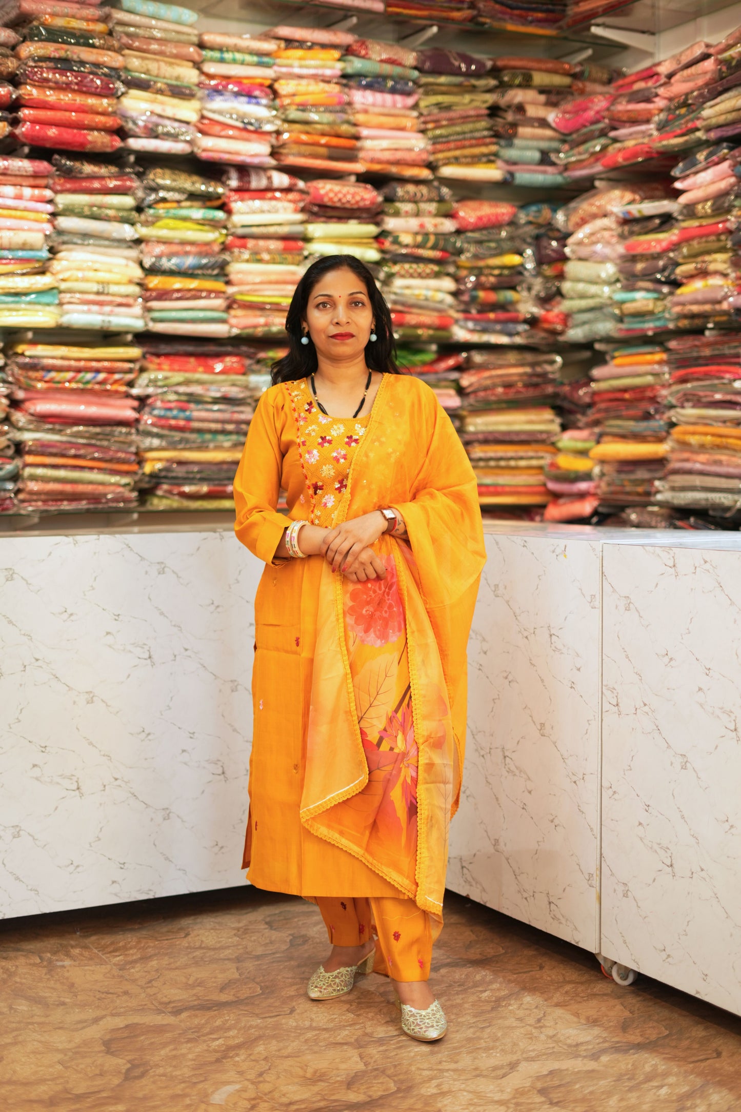 VRNY Mustard Muslin Suit