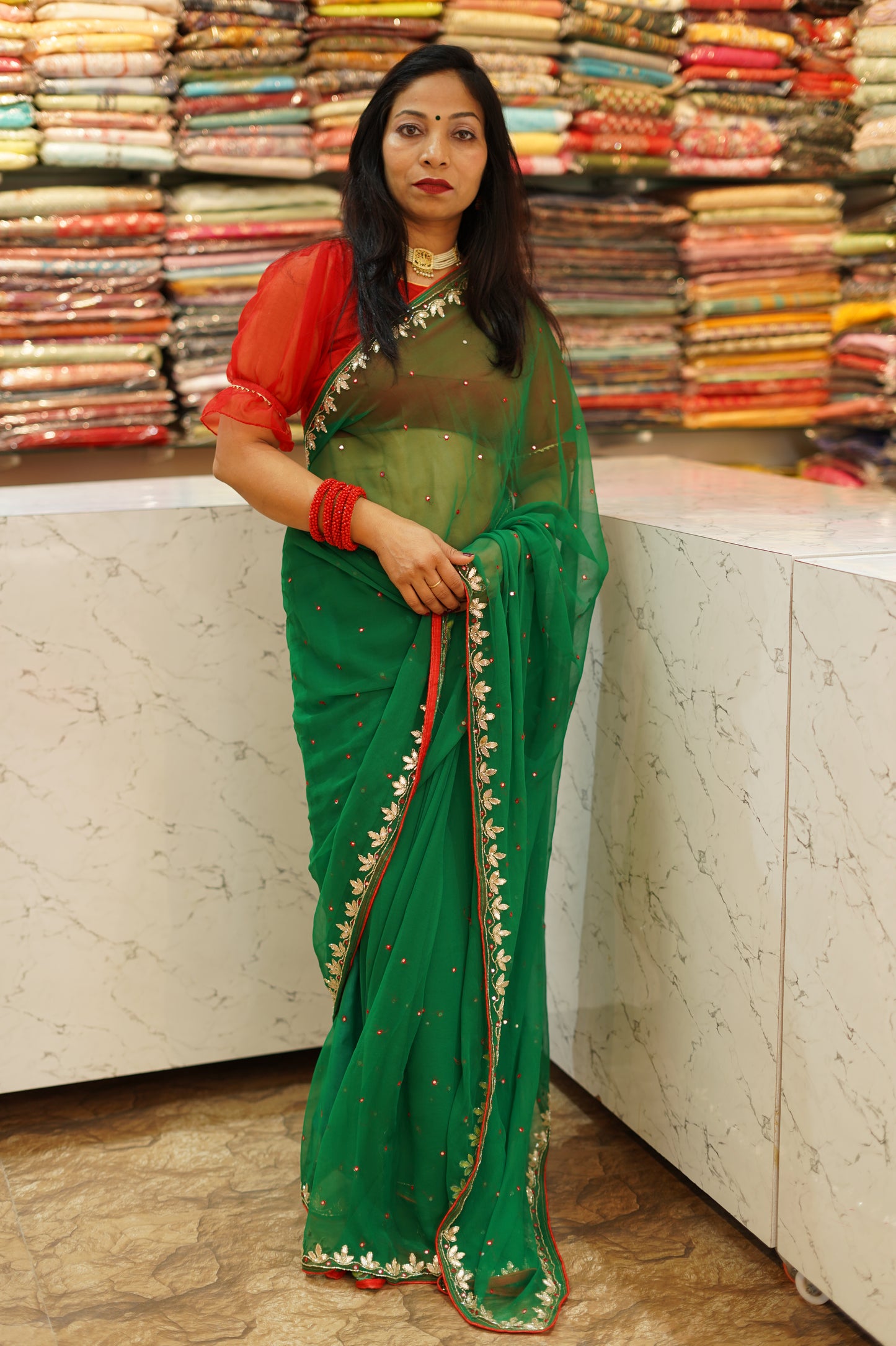 VRNY Green Chiffon Saree