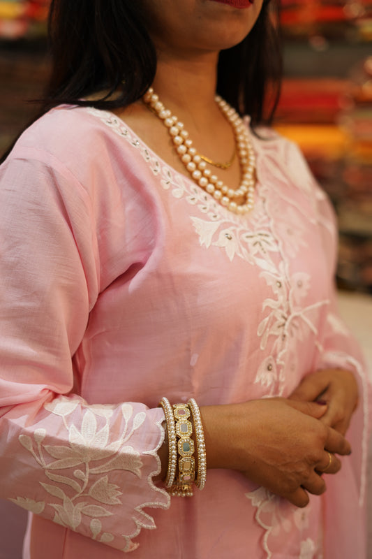 VRNY Roman Silk Pink Suit With Organza Duppata