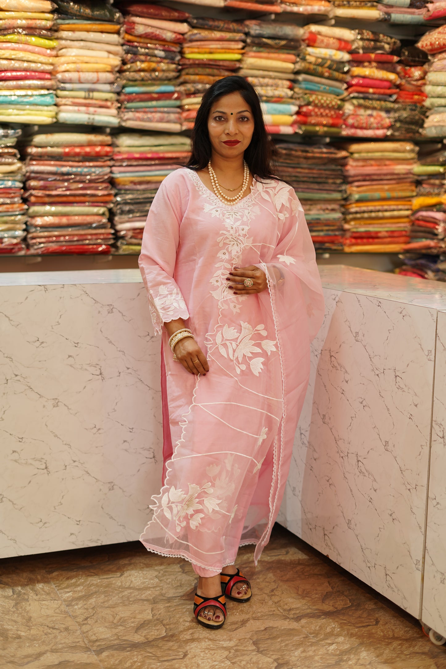 VRNY Roman Silk Pink Suit With Organza Duppata