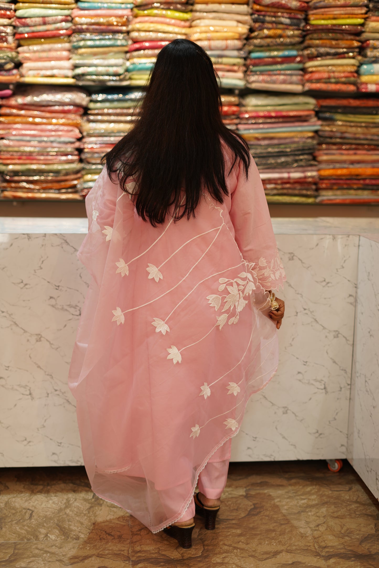 VRNY Roman Silk Pink Suit With Organza Duppata