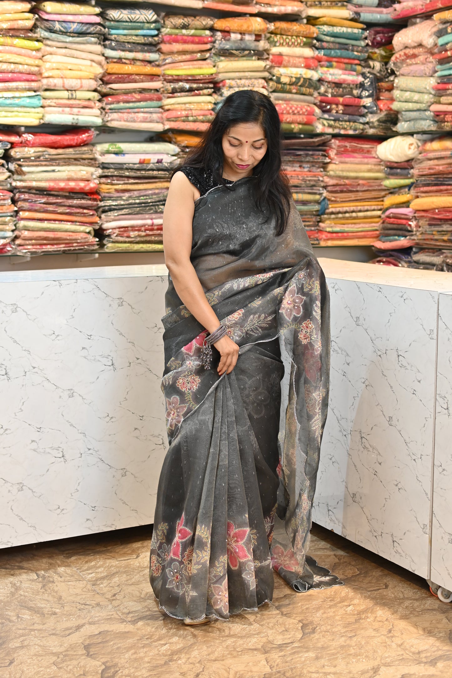 VRNY Digital Print Khadi Organza Saree