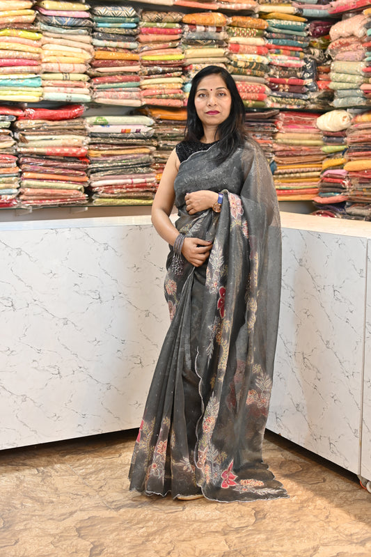 VRNY Digital Print Khadi Organza Saree