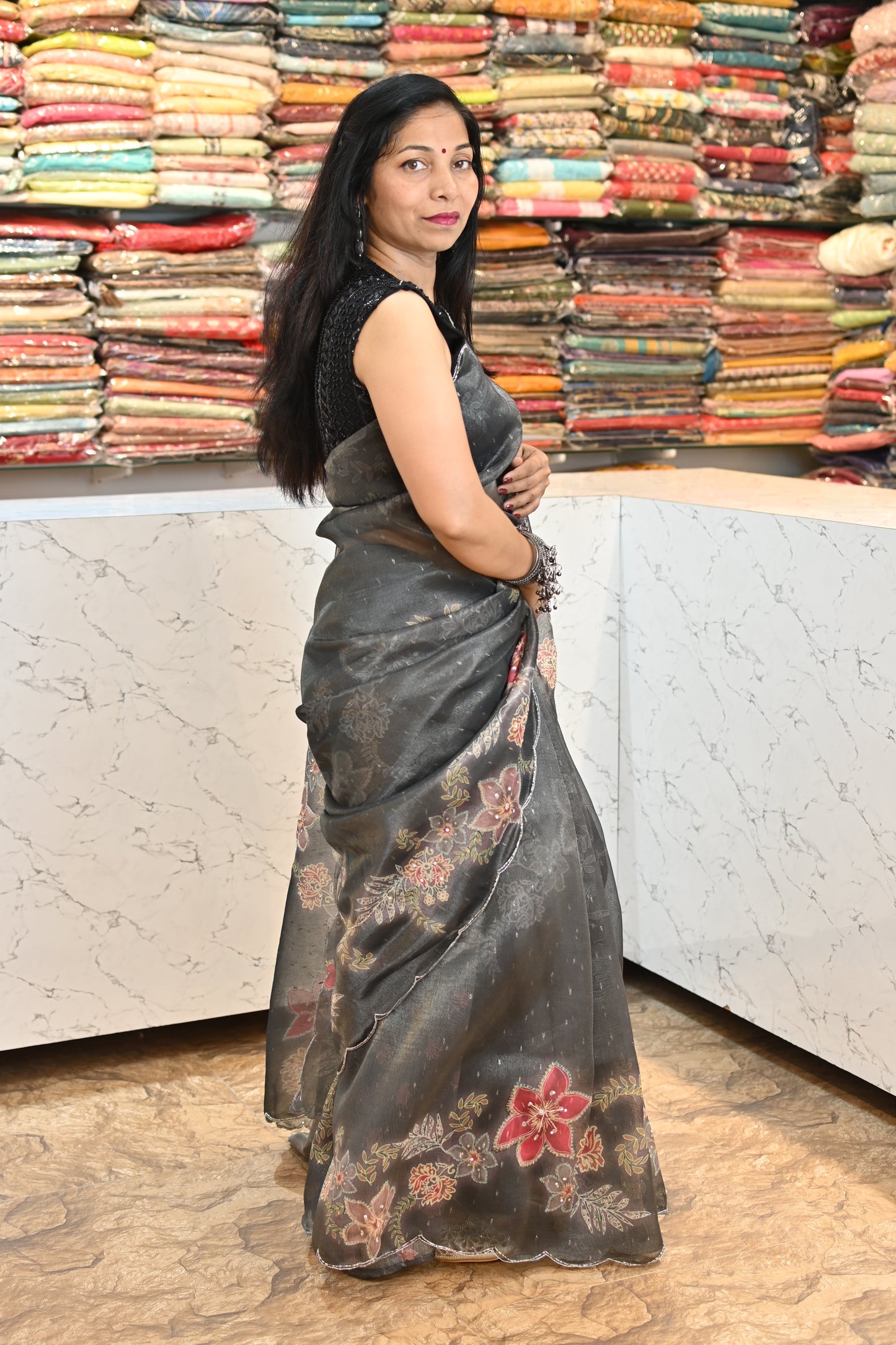VRNY Digital Print Khadi Organza Saree