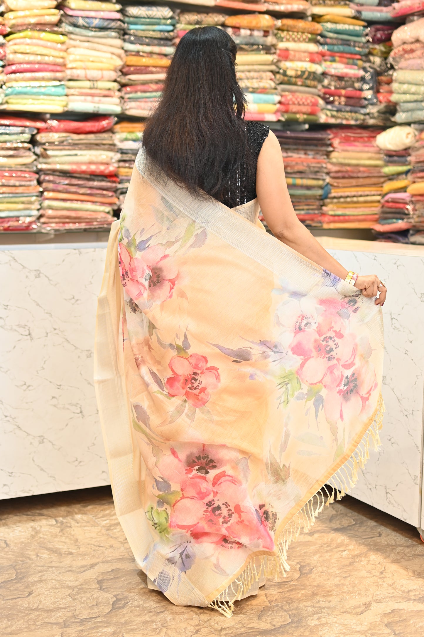 VRNY Pure Linen Cotton Saree