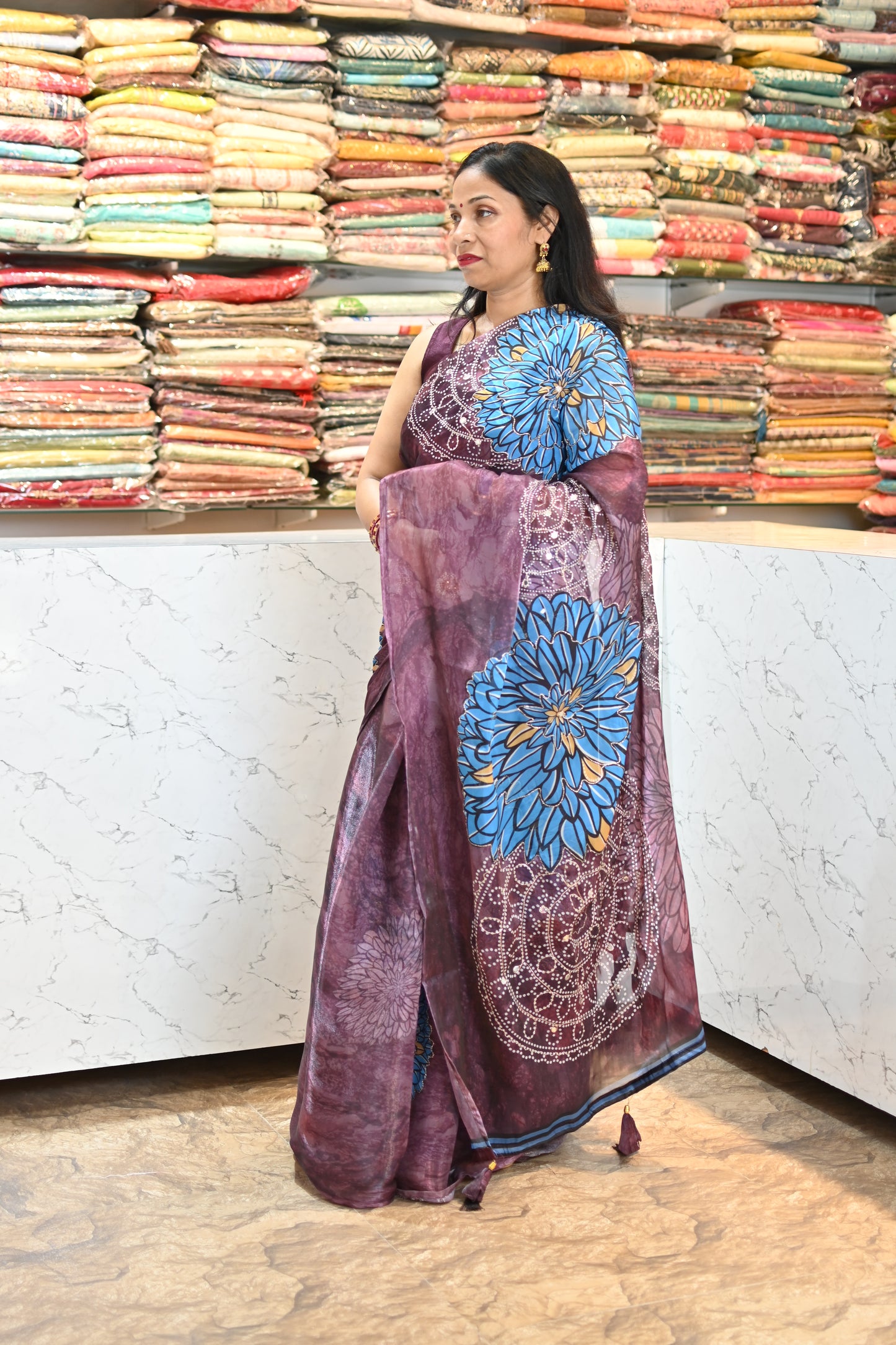 VRNY Glass Organza Saree