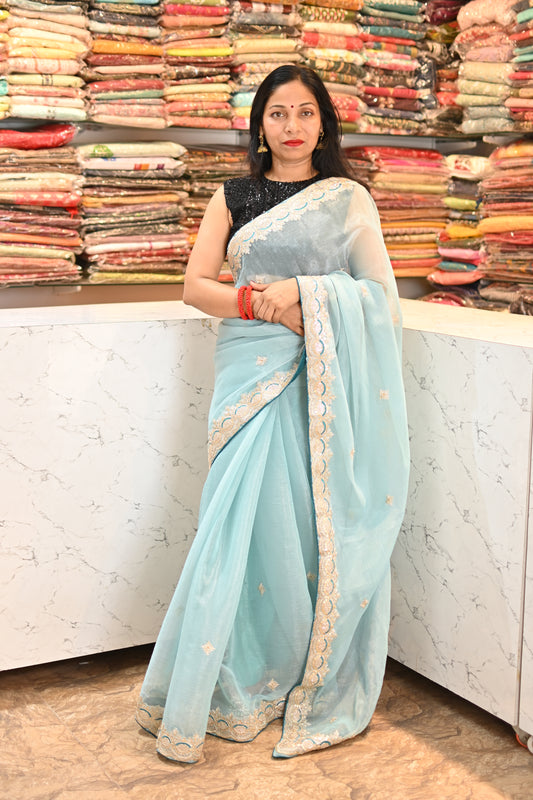 VRNY Crunchy Chiffon Saree With Gota Border