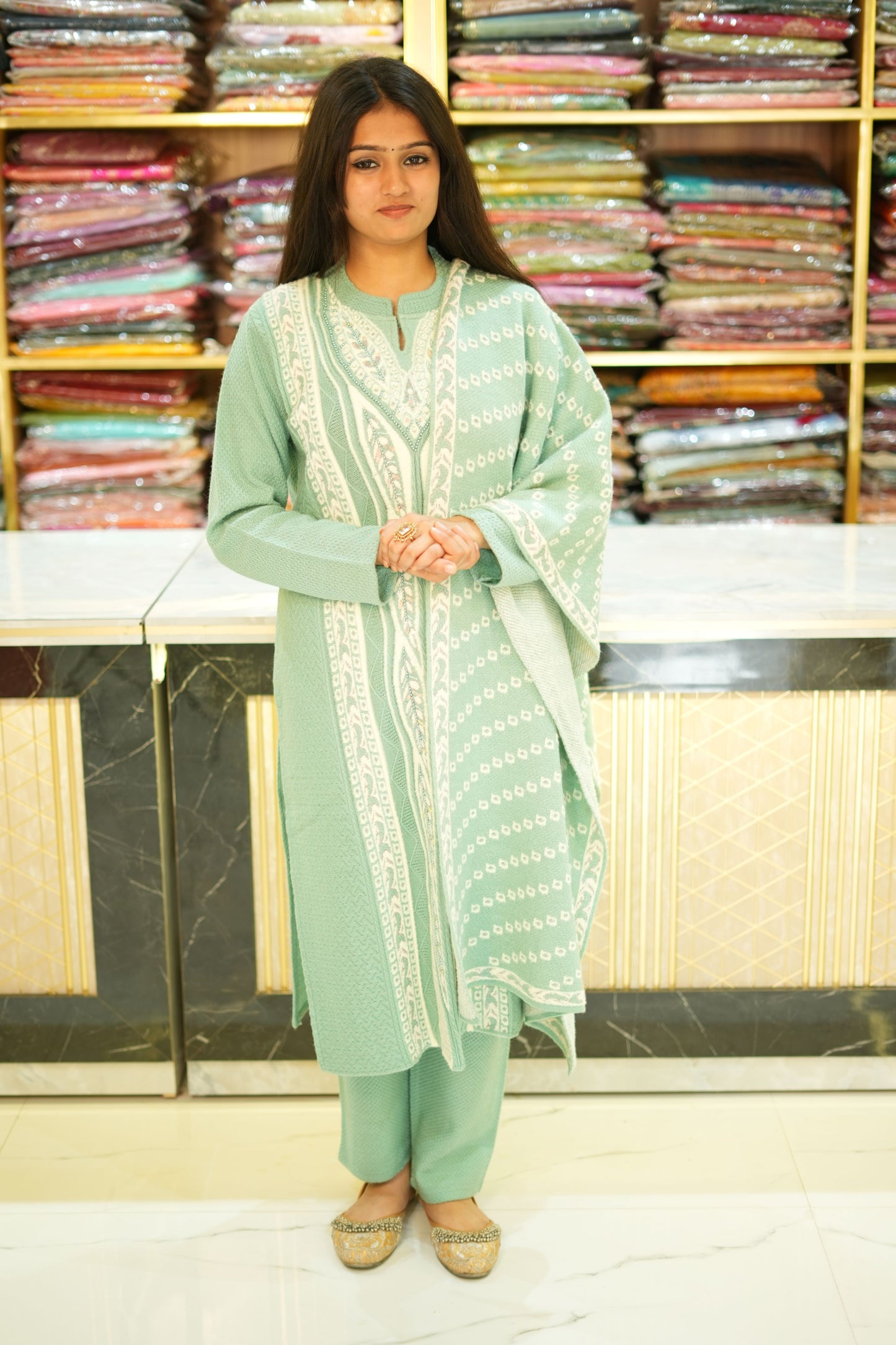 VRNY Green Wollen Suit Set