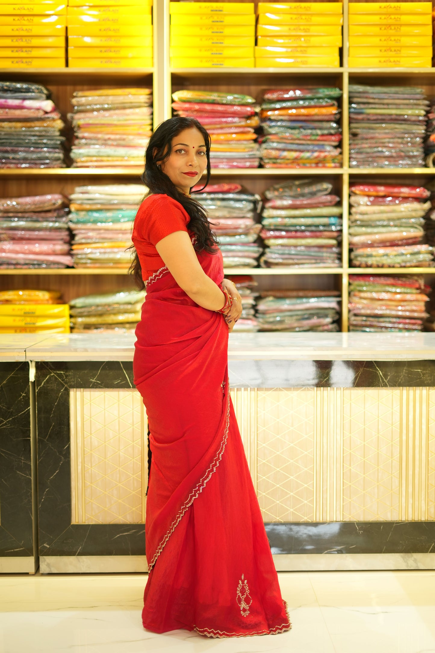 VRNY Red Cut-Dana Saree
