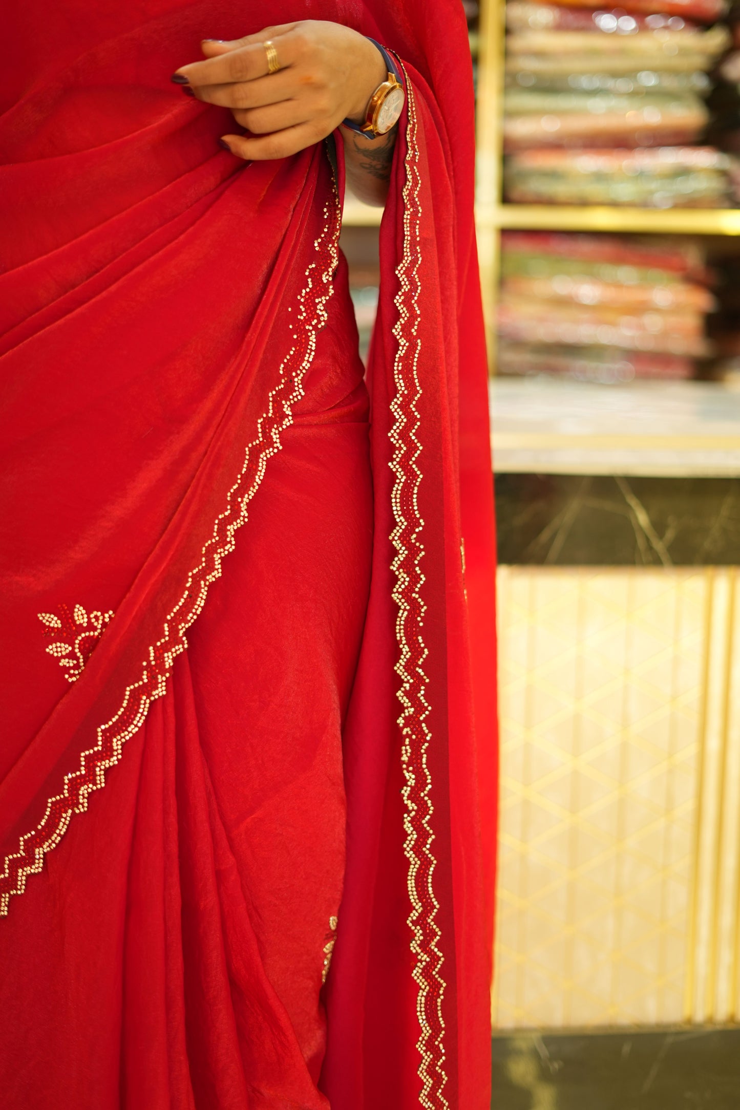 VRNY Red Cut-Dana Saree