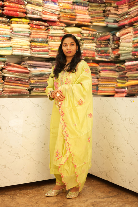 VRNY Cotton Silk Mirror Work Suit