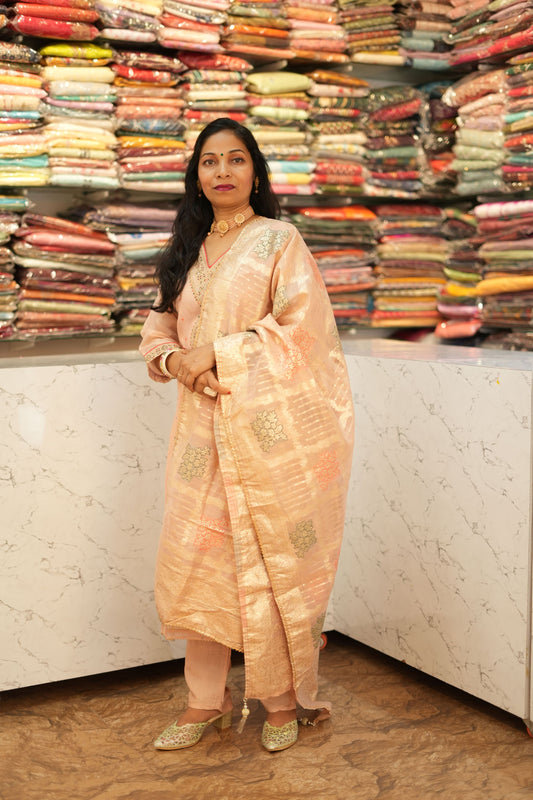 VRNY Banarasi Duppata In Shimmer Organza Suit