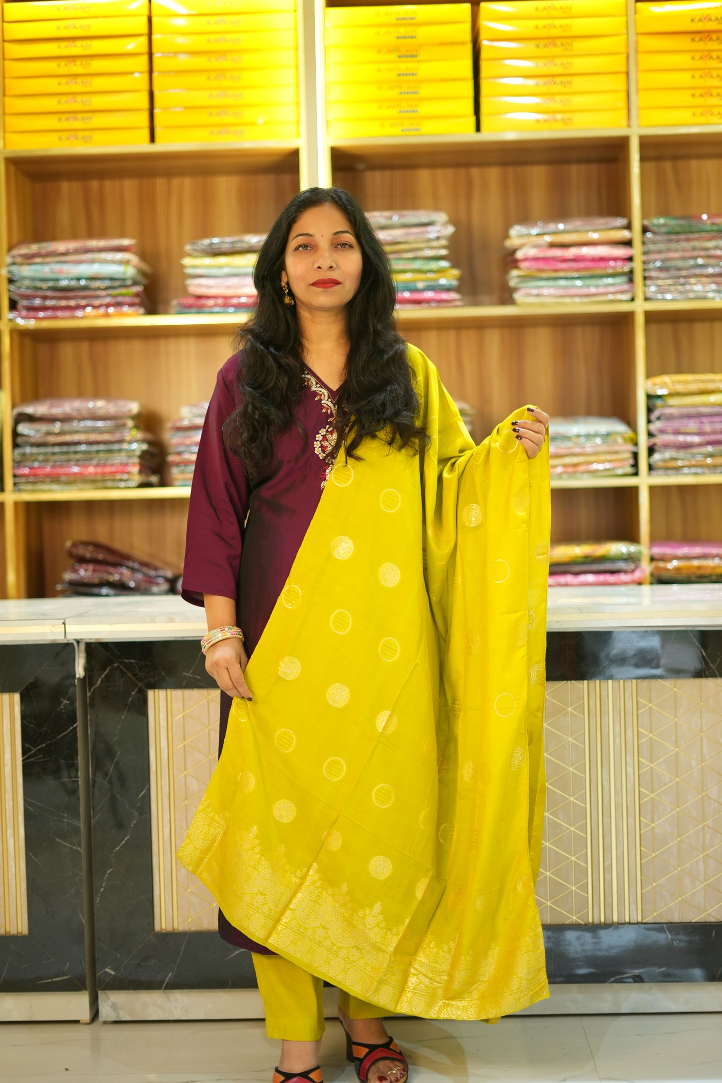 VRNY Maroon Satin Silk Suit Set