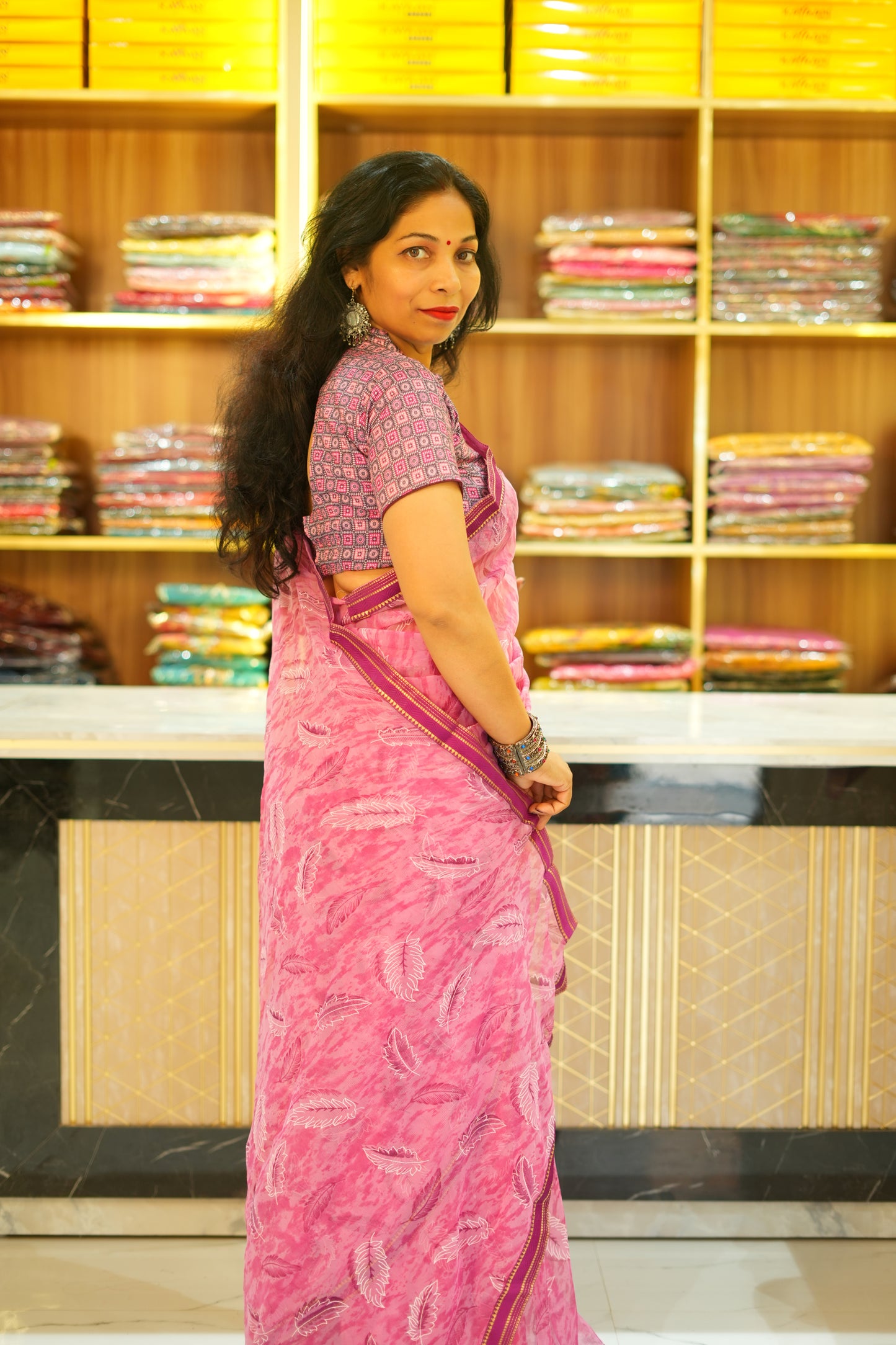 VRNY Floral Chiffon Saree