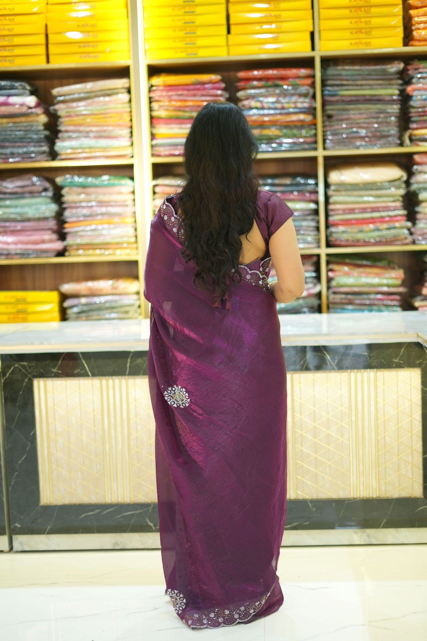 VRNY Purple Shimmer Saree