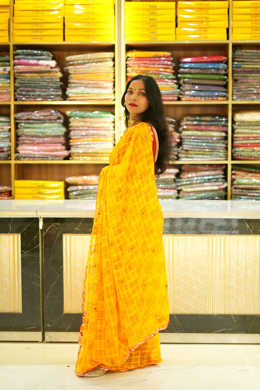 VRNY Bandhani Yellow Saree