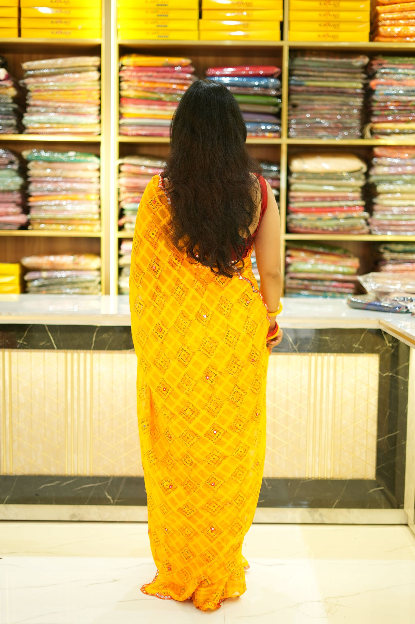 VRNY Bandhani Yellow Saree