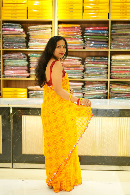 VRNY Bandhani Yellow Saree