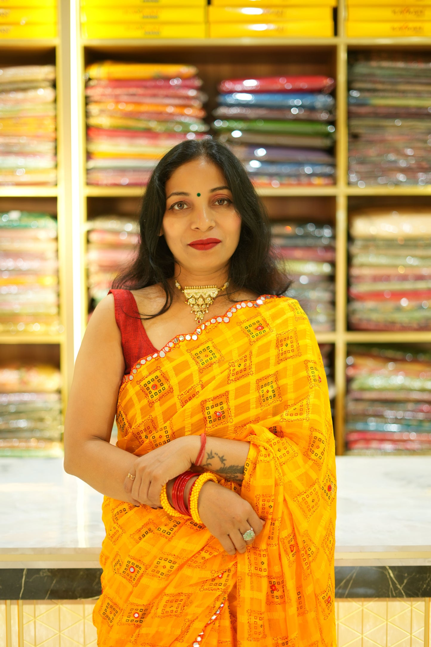 VRNY Bandhani Yellow Saree